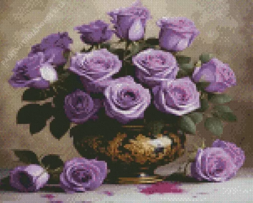 Purple Roses In A Royal Vase Diamond Painting