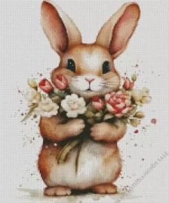 Rabbit With Flowers Diamond Painting