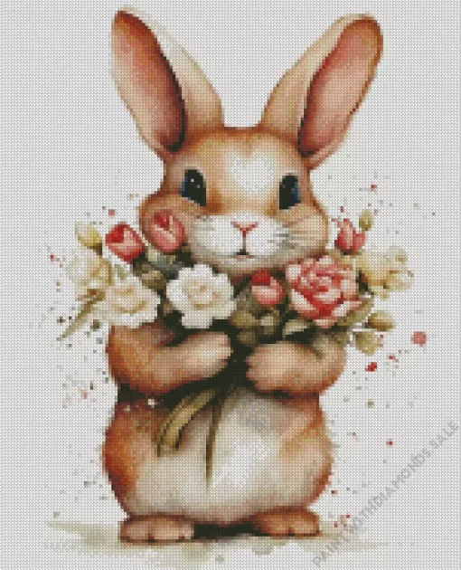 Rabbit With Flowers Diamond Painting