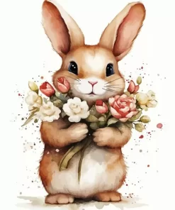 Rabbit With Flowers Diamond Painting