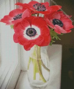 Red Anemone Vase Diamond Painting