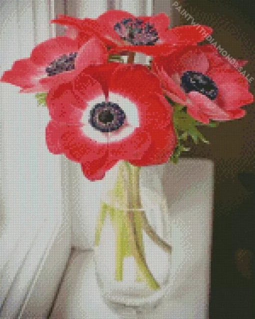 Red Anemone Vase Diamond Painting