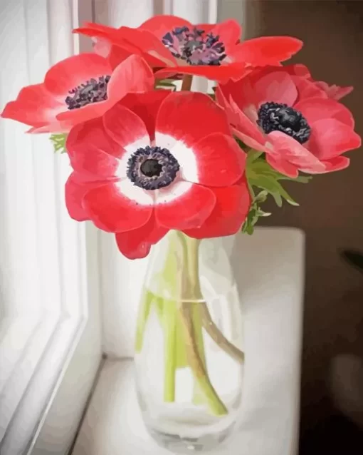 Red Anemone Vase Diamond Painting