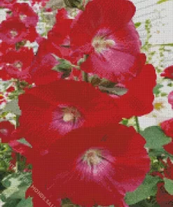 Red Hollyhocks Diamond Painting