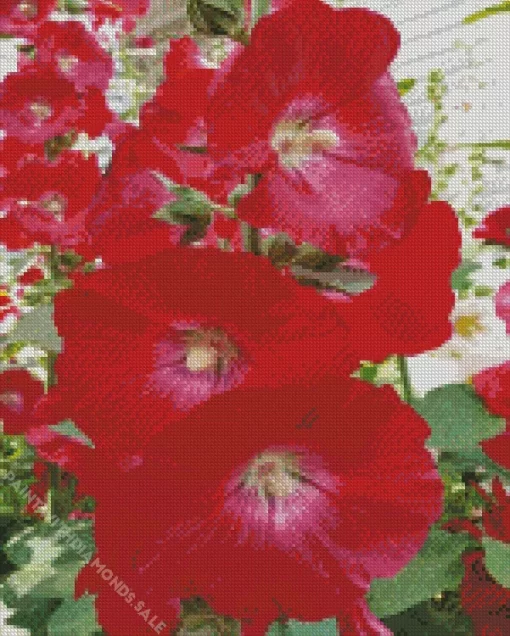 Red Hollyhocks Diamond Painting