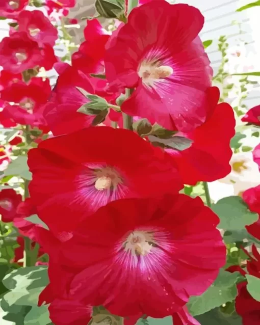 Red Hollyhocks Diamond Painting