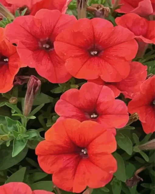 Red Petunia Flowers Diamond Painting