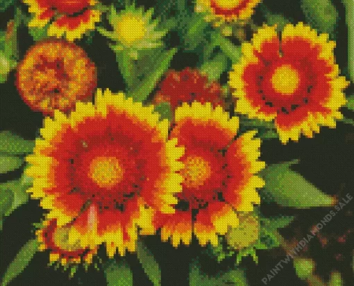 Red And Yellow Daisy Diamond Painting