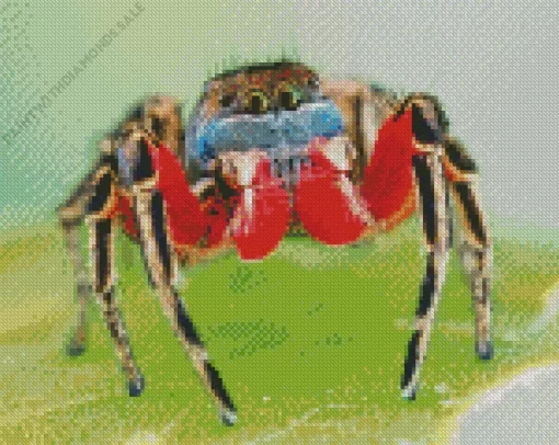 Red Jumping Spider Close Up Diamond Painting