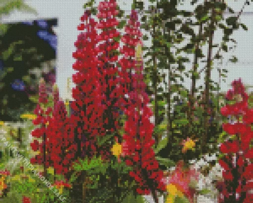 Red Lupine Plants Diamond Painting