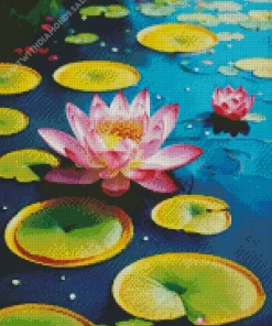 Sacred Lotus In A Pond Diamond Painting