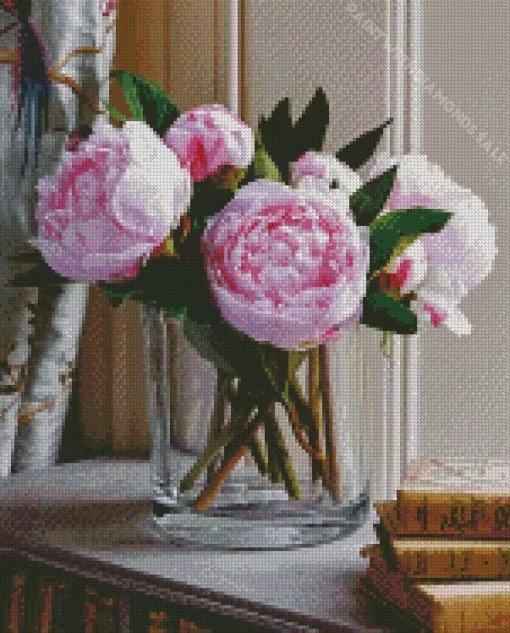 Sarah Bernhardt Peony Vase Diamond Painting