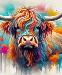 Splatter Highland Cow Diamond Painting