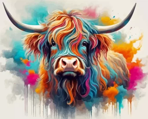 Splatter Highland Cow Diamond Painting