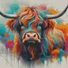 Splatter Highland Cow Diamond Painting