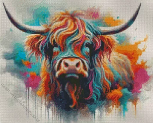 Splatter Highland Cow Diamond Painting