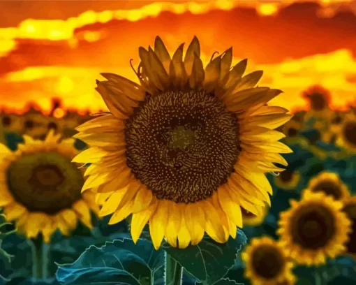 Sunflower Field Sunset Diamond Painting