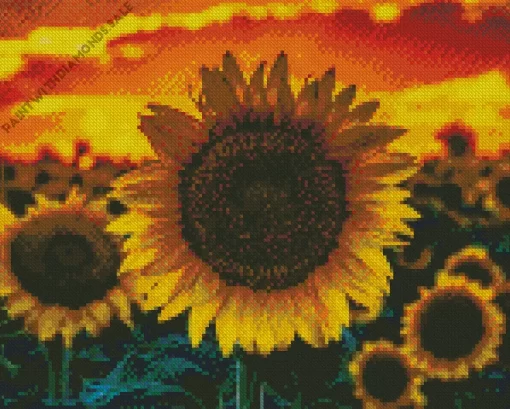 Sunflower Field Sunset Diamond Painting