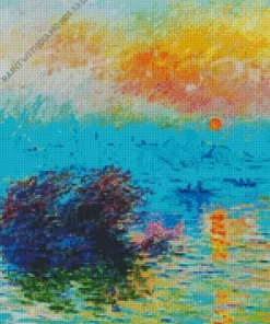 Sunset on the Seine at Lavacourt Winter Effect diamond painting