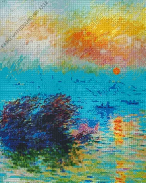 Sunset on the Seine at Lavacourt Winter Effect diamond painting