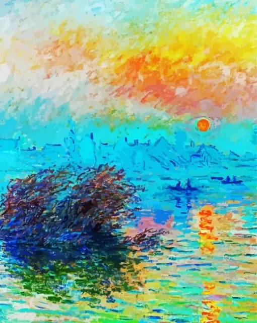 Sunset on the Seine at Lavacourt Winter Effect diamond painting