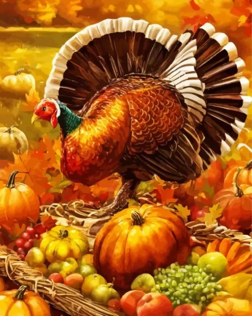 Thanksgiving Turkey And Pumpkins Diamond Paintings