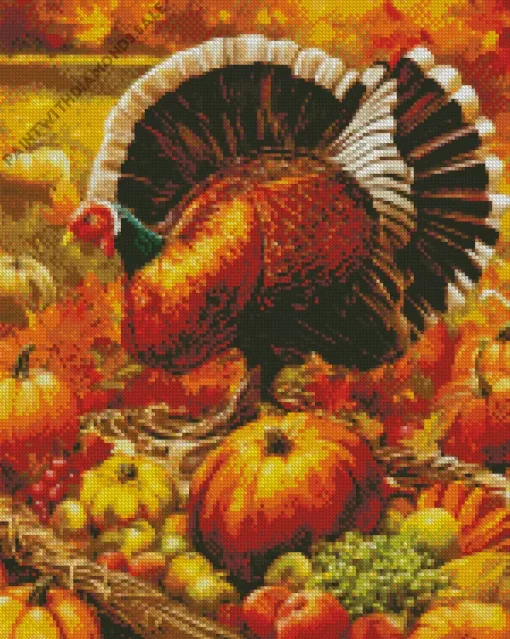 Thanksgiving Turkey And Pumpkins Diamond Paintings