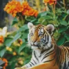 Tiger With Orange Flowers Diamond Painting