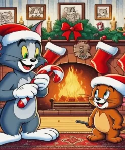 Tom And Jerry Celebrating Christmas Diamond Painting