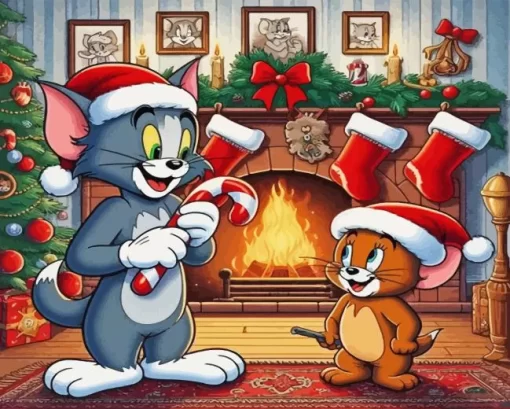 Tom And Jerry Celebrating Christmas Diamond Painting