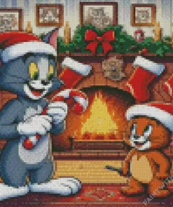 Tom And Jerry Celebrating Christmas Diamond Paintings