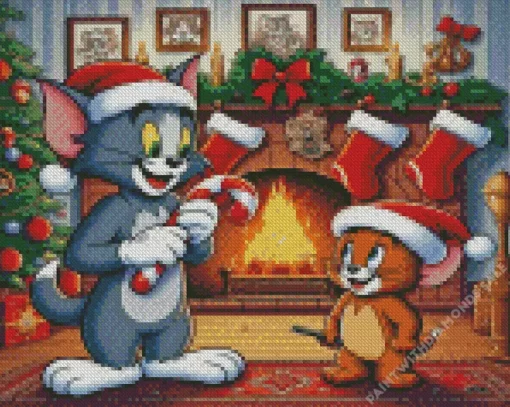 Tom And Jerry Celebrating Christmas Diamond Paintings