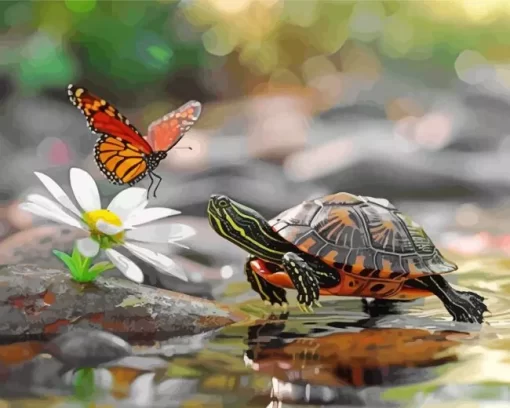 Turtle And Butterfly Diamond Painting