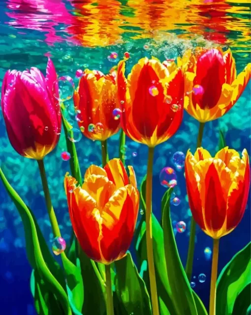 Underwater Tulips And Bubbles Diamond Painting