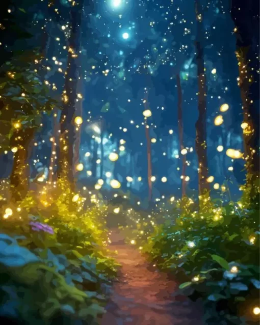 Whimsical Forest With Fireflies Diamond Painting