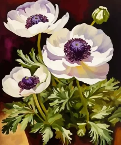 White Anemone Flowers Diamond Painting