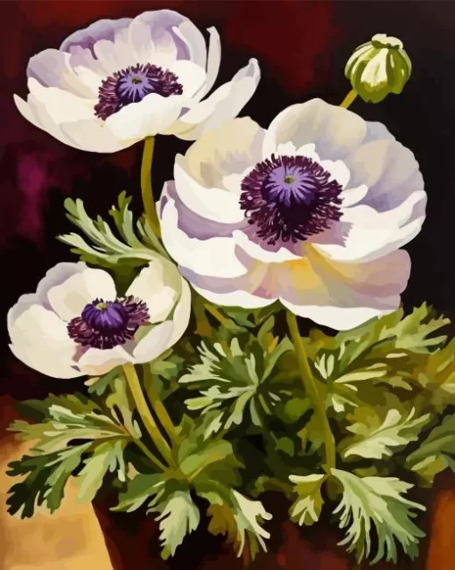 White Anemone Flowers Diamond Painting