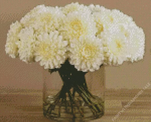 White Chrysanthemum In Vase Diamond Painting