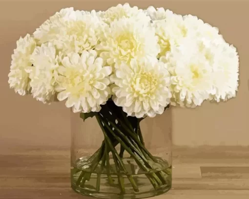 White Chrysanthemum In Vase Diamond Painting