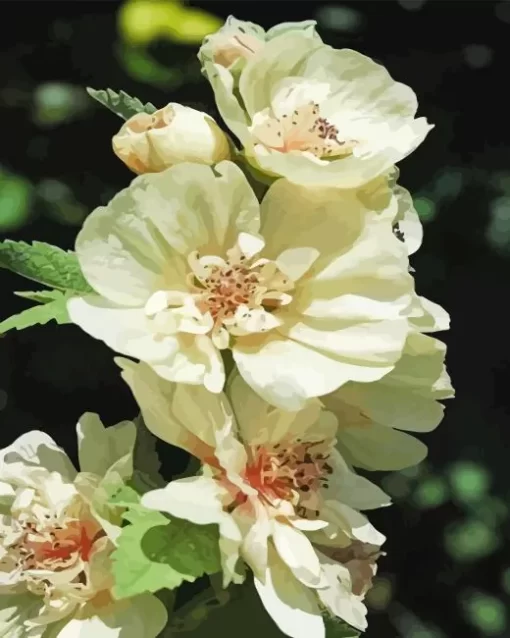 White Hollyhocks Diamond Painting