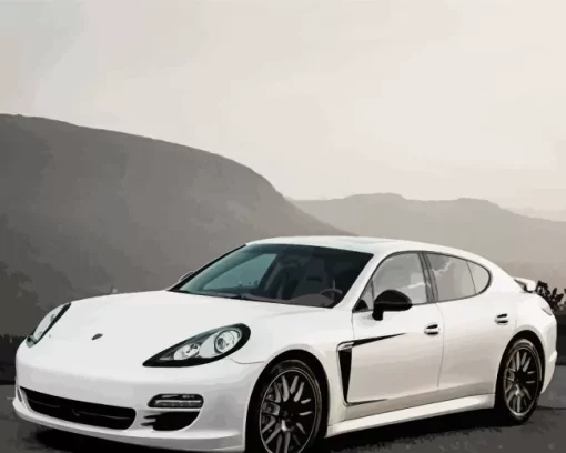 White Porsche Car Diamond Painting