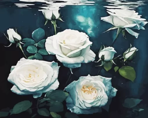 White Roses Underwater Diamond Painting