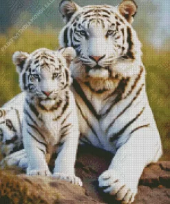 White Tiger And Cub Diamond Painting