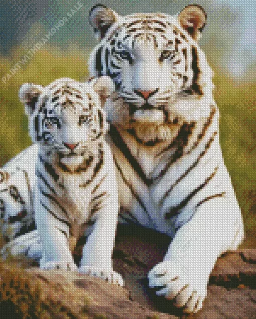 White Tiger And Cub Diamond Painting