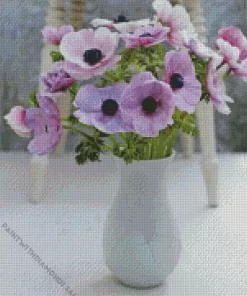 White Vase Of Anemone Flowers Diamond Painting