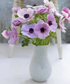 White Vase Of Anemone Flowers Diamond Painting