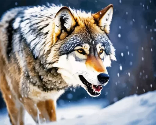 Wolf In Snow Diamond Painting