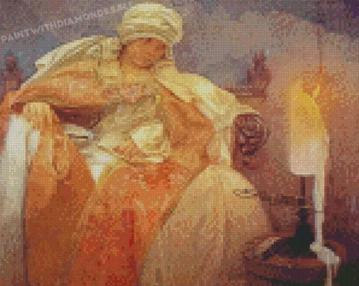 Woman With Burning Candle Diamond Paintings