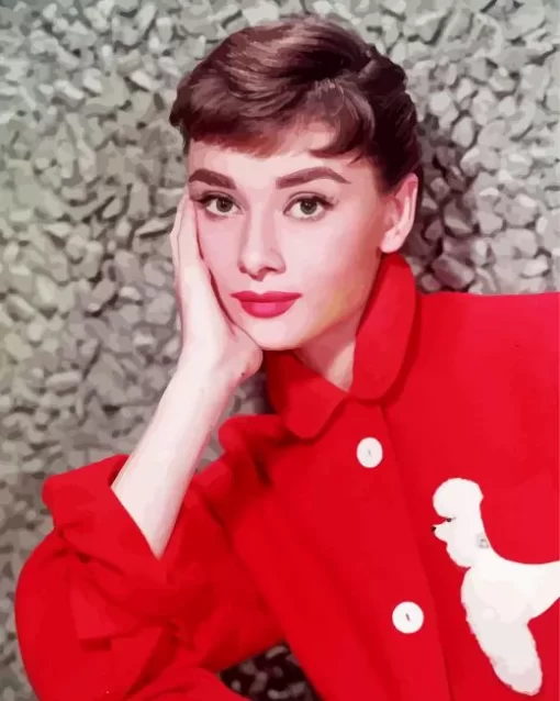 Audrey Hepburn Wearing Red Diamond Painting