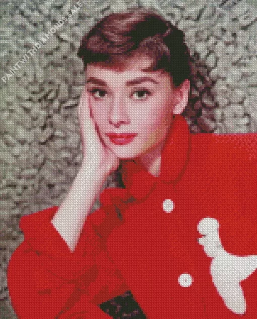 Audrey Hepburn Wearing Red Diamond Painting